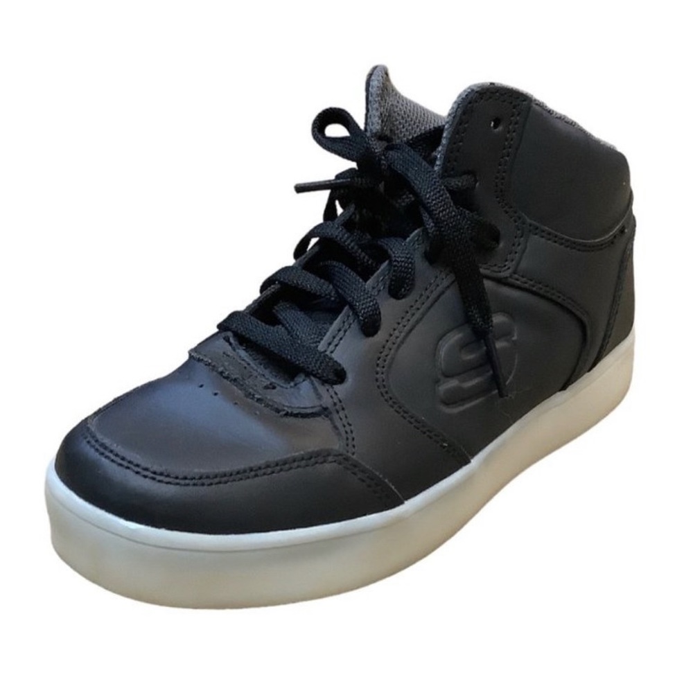 SKETCHERS Kids Unisex Energy Lights Black Lace Up High Top Sneakers-Size 5